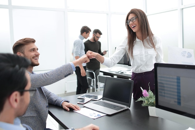 Friendly colleagues in the workplace