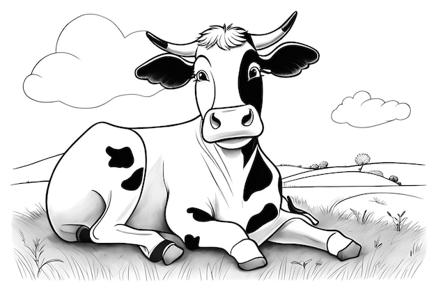 Friendly Cow Coloring Page for Kids and Adults Printable Page