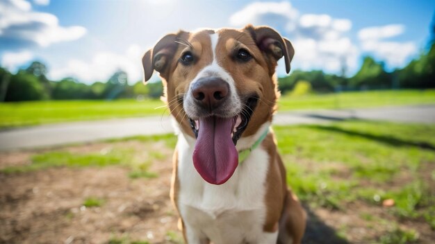 舌を出した友好的な犬 コピースペース