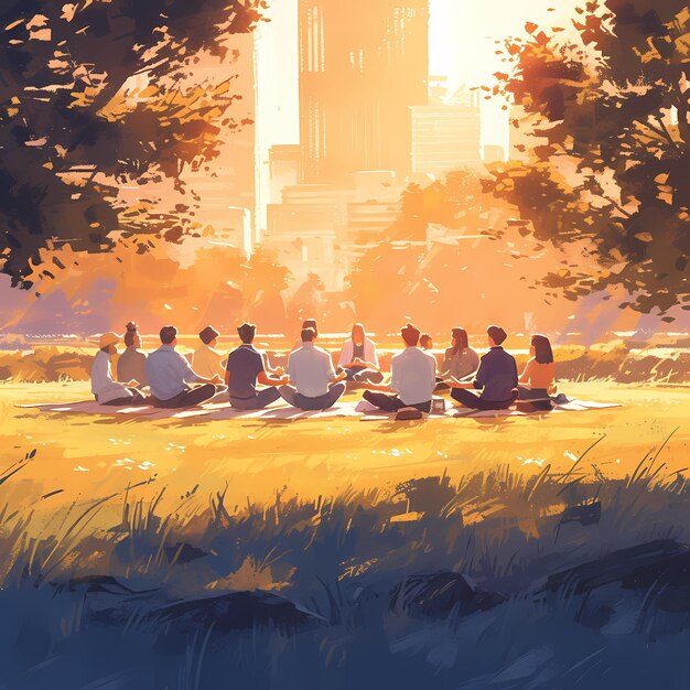 Friendly Gathering in the Park at Sunrise