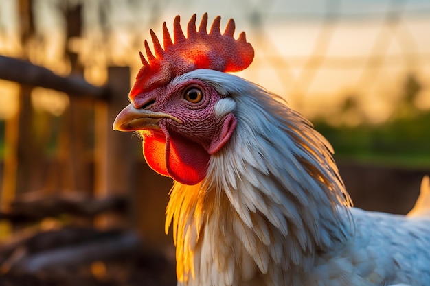Friendly Gaze of a Rooster on a Charming Farm Scene