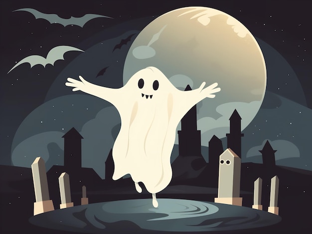 Friendly Ghost Floating Over Graveyard