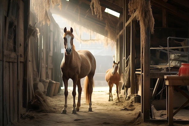 Friendly Interaction at Rural Stable