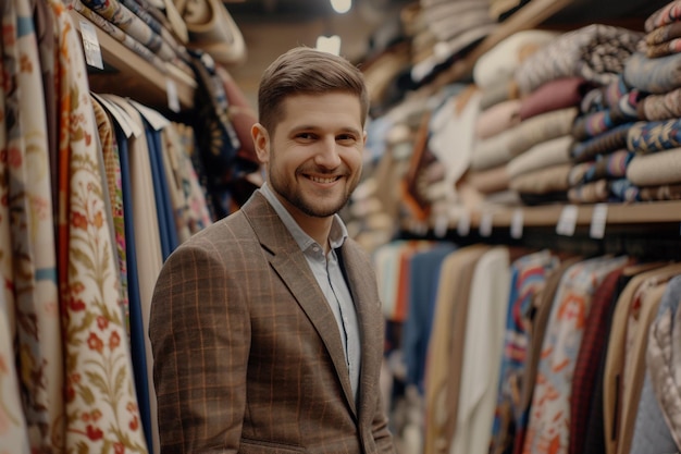 Friendly Male Shop Owner in Fabric Store with AI generated