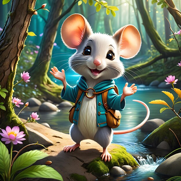 Friendly Mouse is a cheerful little creature who roams the colorful scene of the Enchanted Forest W