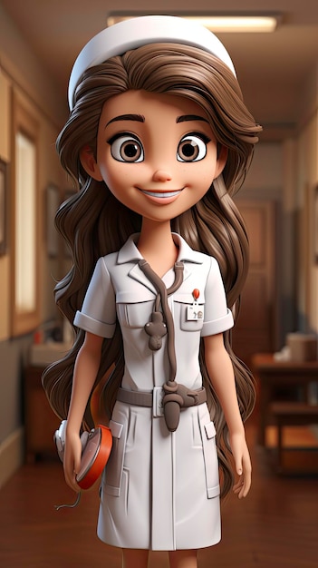 Photo friendly nurse character in cartoon style with stethoscope