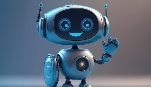 Friendly positive cute cartoon blue robot with smilingGenerative AI