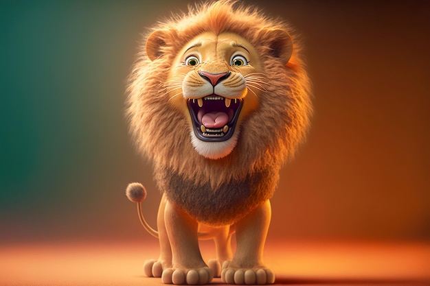 Friendly roaring lion cartoon character Generative AI