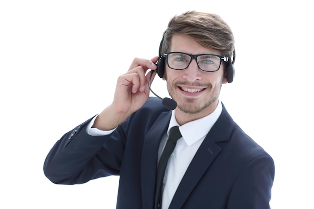 A friendly secretarytelephone operator in an office environment