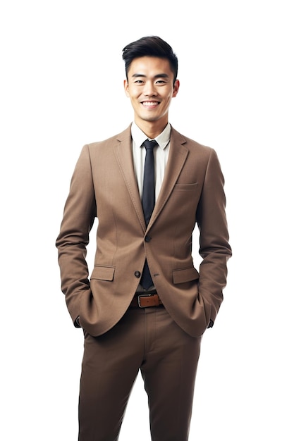 дружелюбный улыбающийся офис-менеджер в коричневом костюме