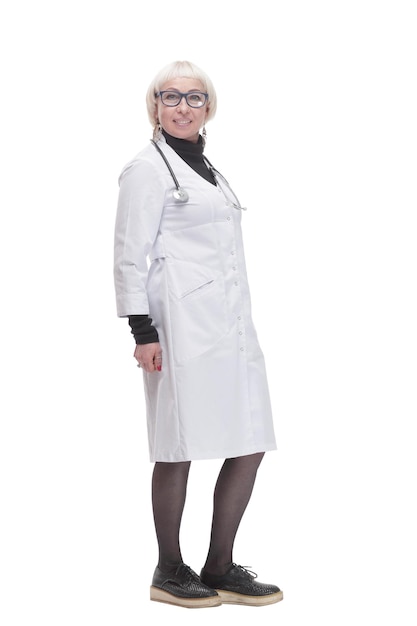Foto medico donna amichevole isolato su uno sfondo bianco