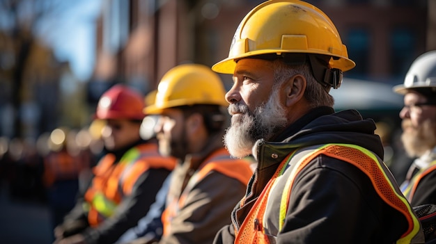 A friendly worker on a crowded construction site