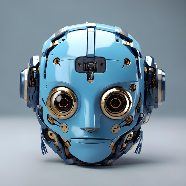 A friendlylooking blue robot head designed with a hint of anthropomorphism