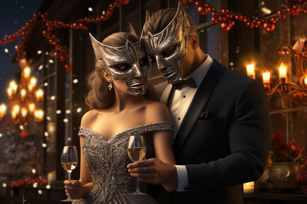 friends attended a masquerade ball dancing the night away in elegant attire