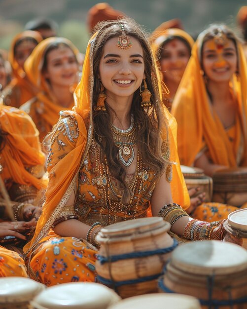 Premium photo friends attending a cultural event background