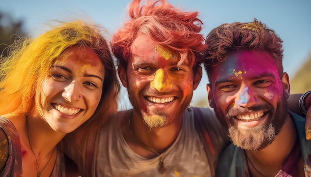 Friends Celebrate Festival of Colors happy holi indian concept