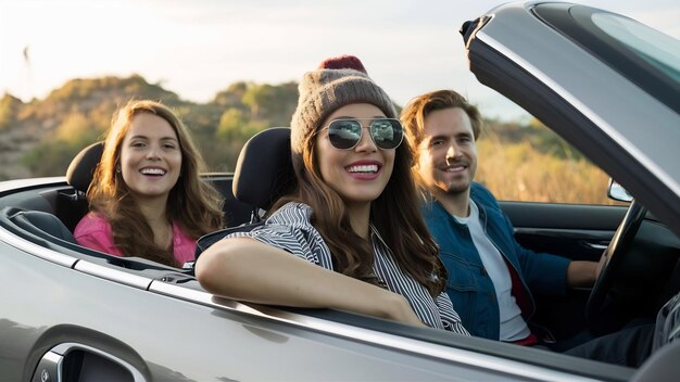 Friends in a convertible car