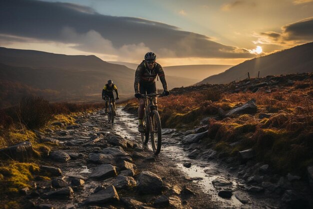 Friends cycling along the scenic countryside