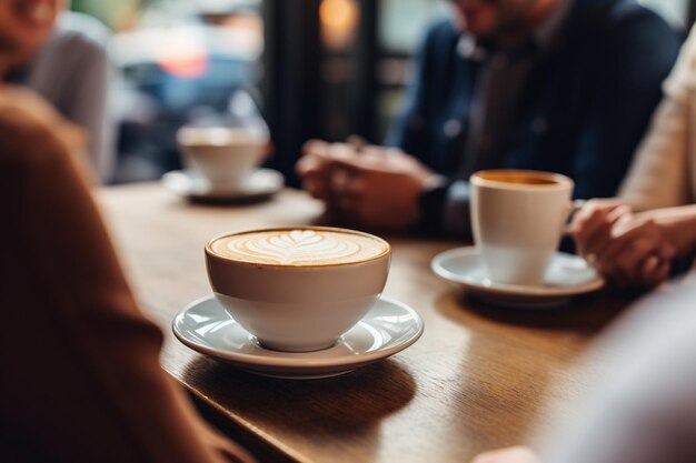 Friends drinking coffee in a cafe closeup view People at the coffee shop with the coffee coffee