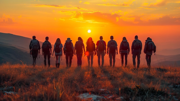 Friends at Dusk Sunset Silhouettes of Togetherness