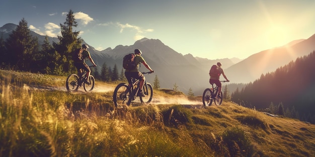 friends on electric bicycles enjoying a scenic