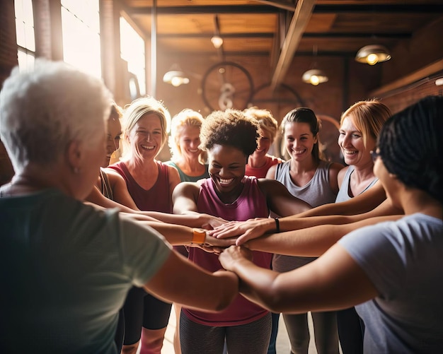 Friends engaged in a group exercise their commitment to health and wellbeing shining through