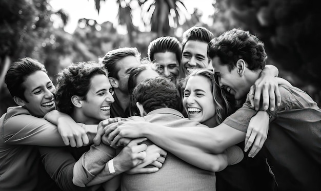 Friends engaged in a group hug their love and support visible in their embrace