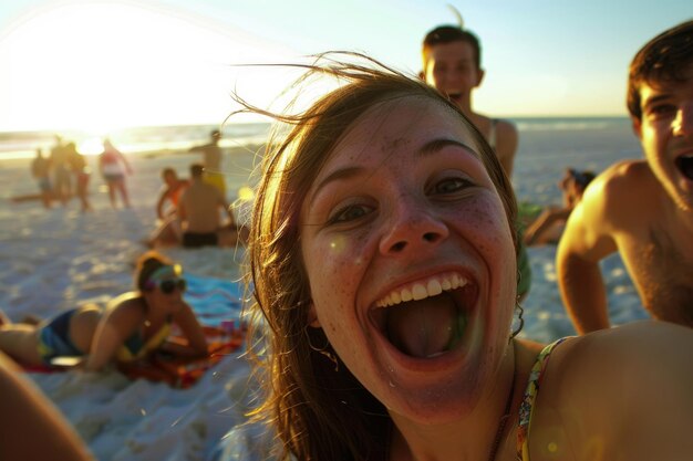 Foto gli amici si godono una vivace festa in spiaggia durante le vacanze di primavera