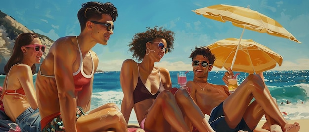 friends enjoying a beach day relaxed and diverse