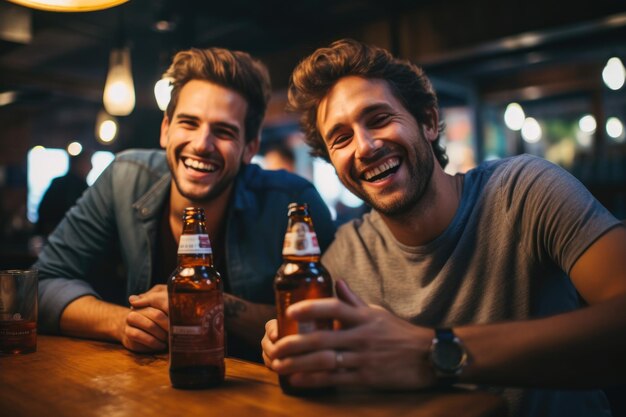 사진 친구 들 이 술집 에서 맥주 를 즐기고