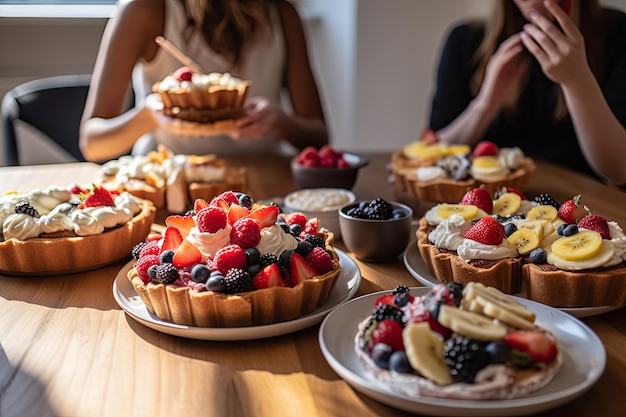 Friends enjoying a brunch spread Generative Ai