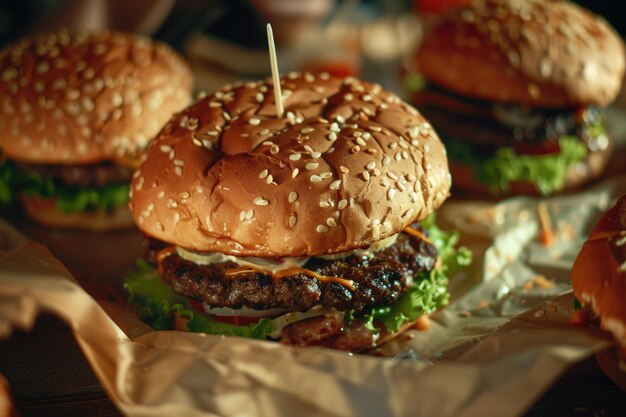 Foto amici che si godono i hamburger in un fast food