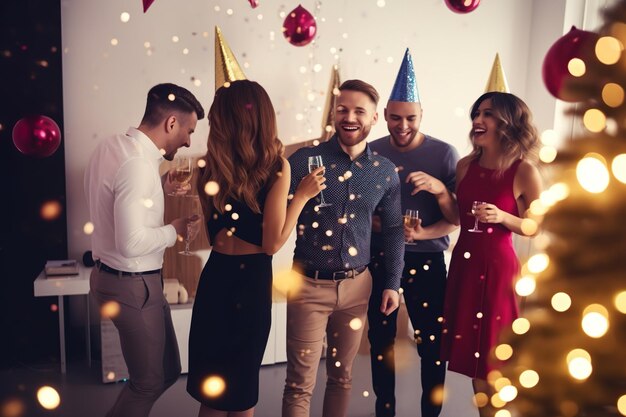 Friends enjoying happy new year party together generative ai