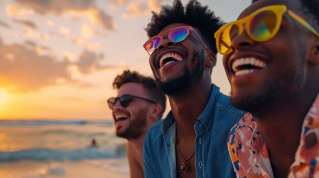 Friends enjoying a sunset at the beach vibrant summer memories