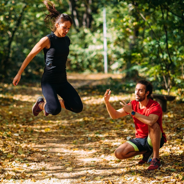 Friends Exercising Outdoors Park Nature