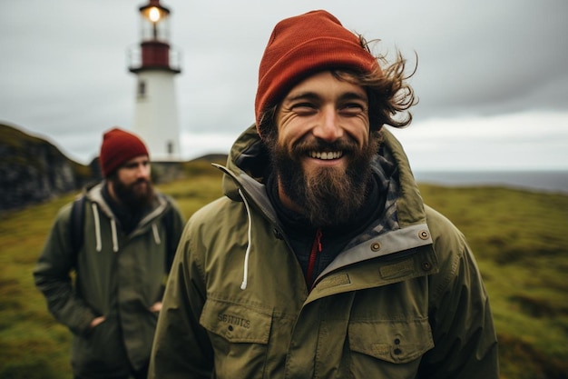 Friends exploring a coastal lighthouse