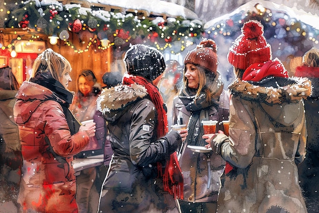 Friends in Fashionable Winter Coats Enjoying a Winter Day