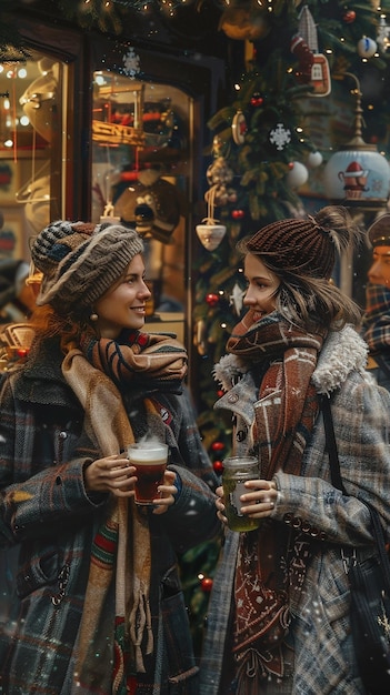 Friends in Fashionable Winter Coats Enjoying a Winter Day