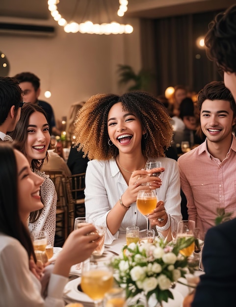 friends gathered and happy in a bar