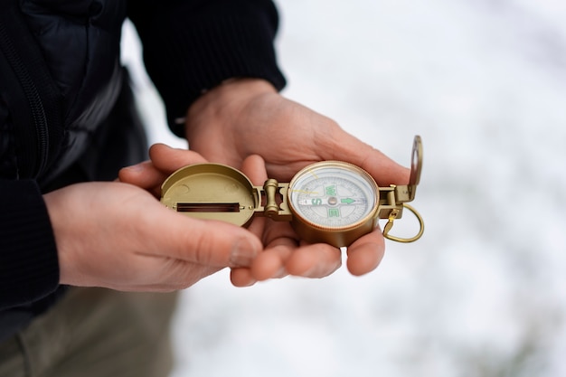 Friends going hiking in winter