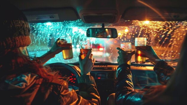 Friends had a drinking party and got drunk while driving along the way