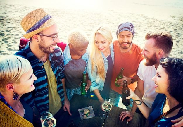 Friends having a beach party