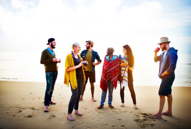 Friends having a beach party