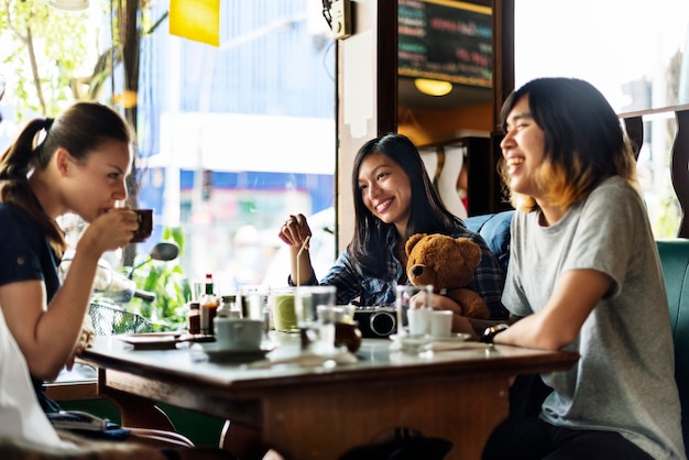 Friends having breakfast at a restaurant