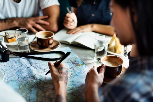 Friends having coffee at a cafe