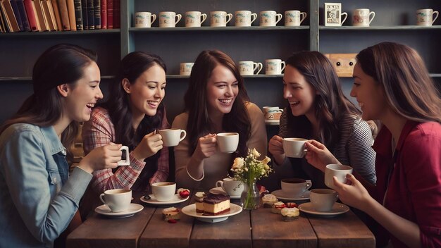 Photo friends having coffee together