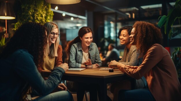 Photo friends having conversation in cafe