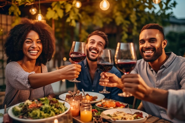 Friends having dinner at a restaurant