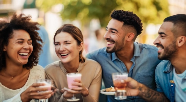 friends having a drink and laughing