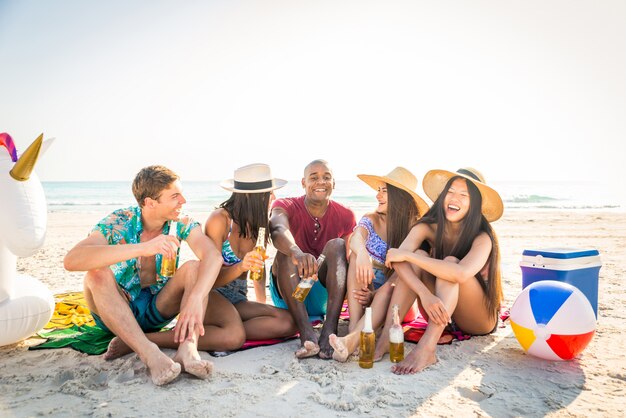 Friends having fun on the beach